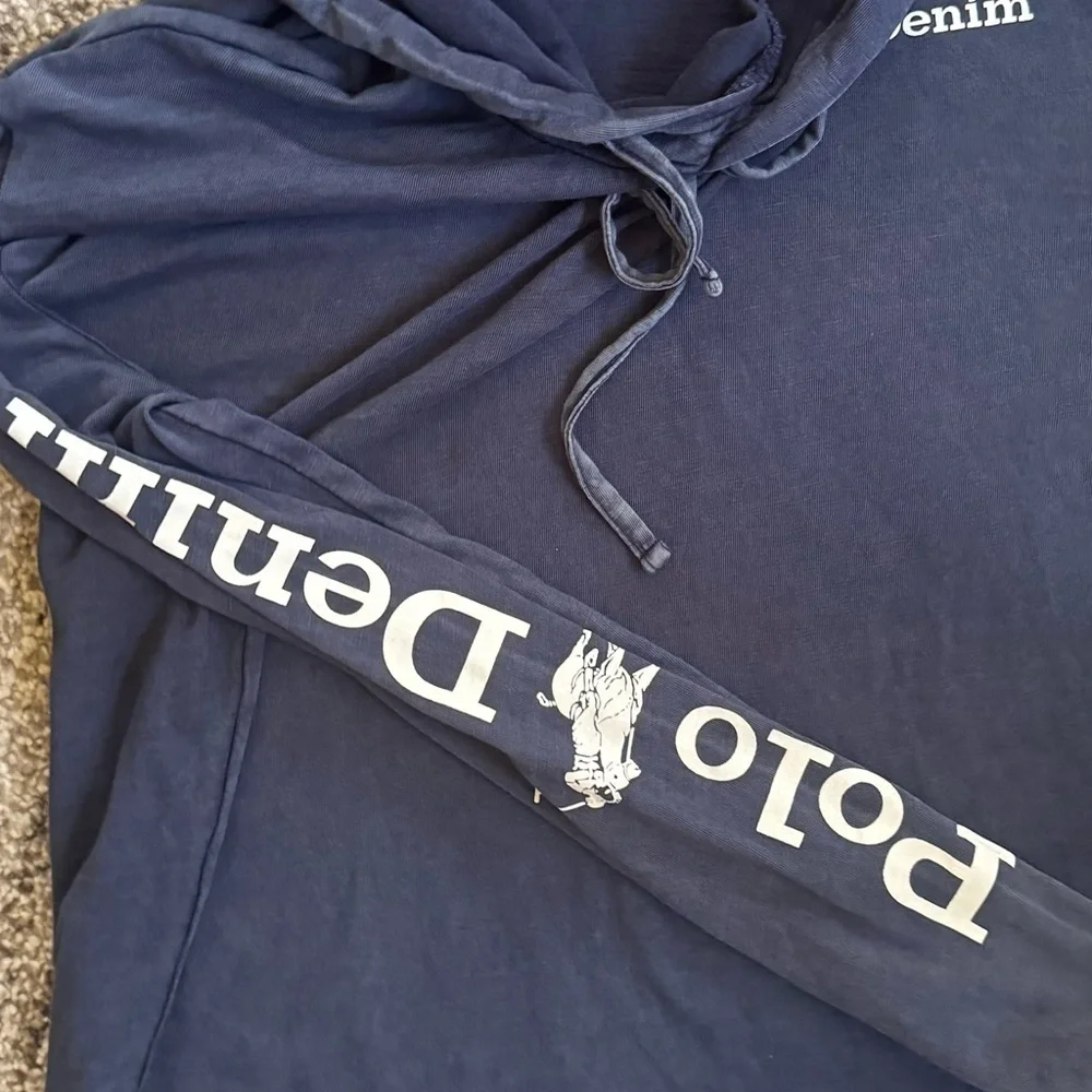 POLO RALPH LAUREN DISTRESSED HOODED SHIRT SIZE MED MENS LOGO BLUE DESIGNER